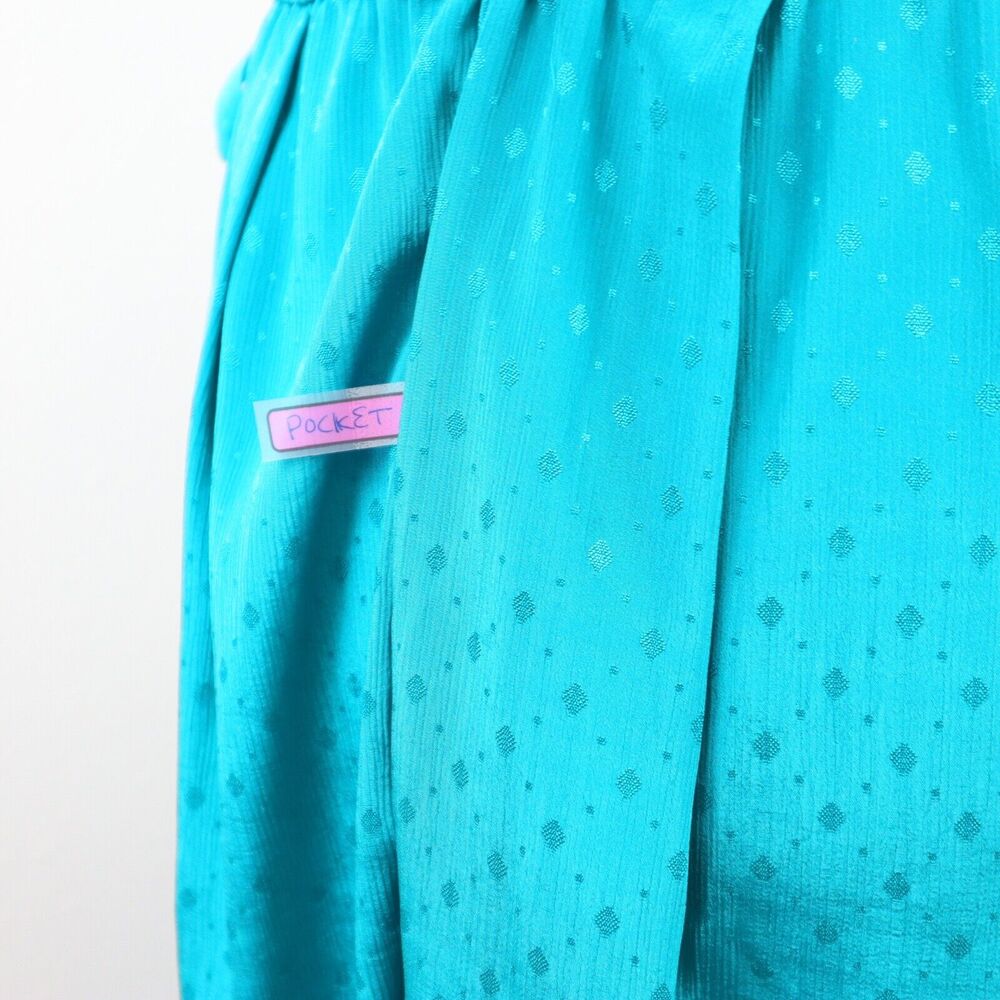 Vintage 1980s Sunshine Alley Size 12 Ruffle Sleeve Dress Teal Satin - Picture 8 of 10